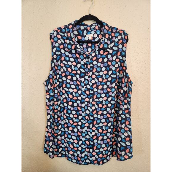 Talbots Womens Multicolor Umbrellas Print Sleeveless Button Front Blouse Size 3X - Picture 1 of 7
